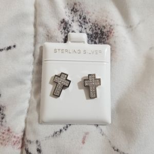 Sterling Silver Screwback Cross Stud Earrings